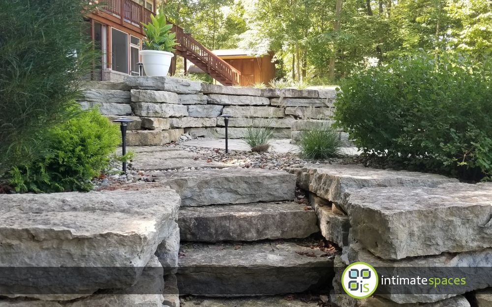 Outdoor Project: Patio, natural stone, fire pit, lake