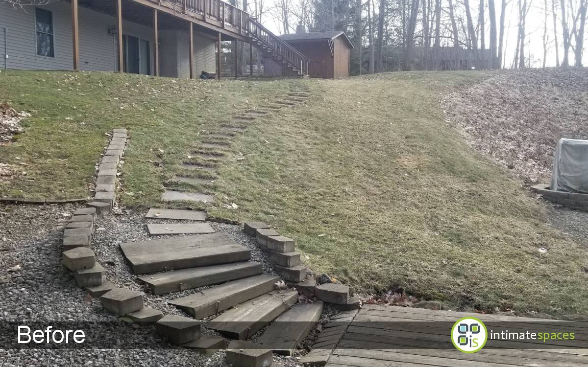 Outdoor Project: Patio, natural stone, fire pit, lake